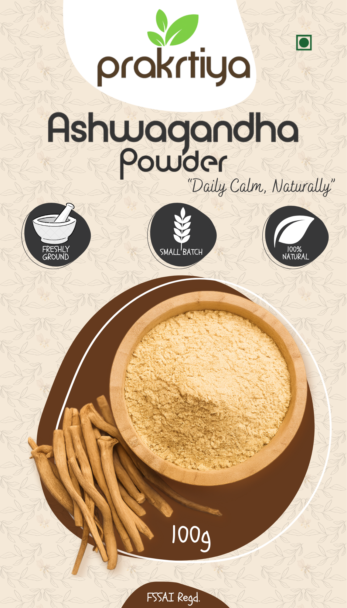 Prakrtiya Ashwagandha Powder (Withania Somnifera) - 100g | Pure Herb