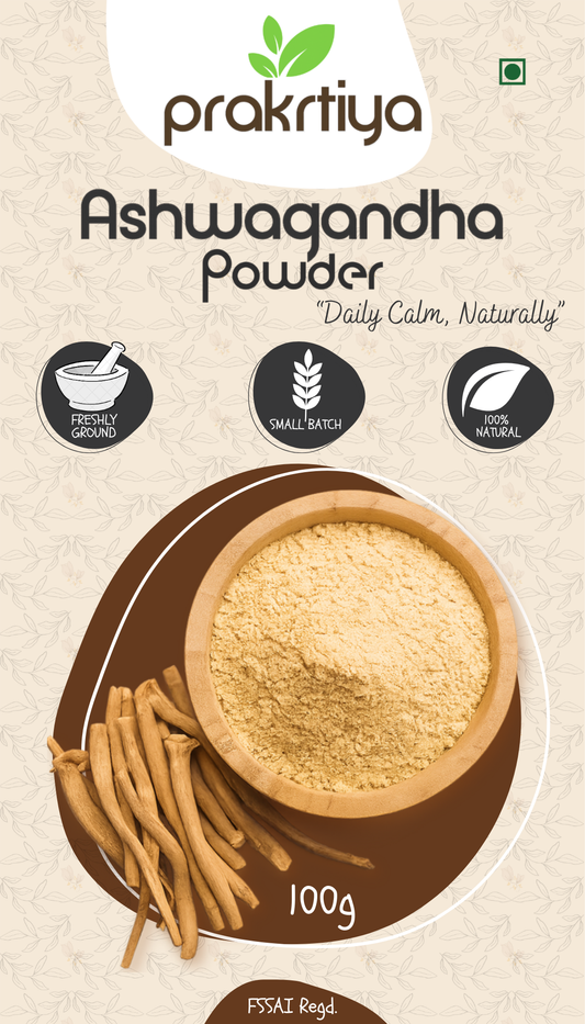 Prakrtiya Ashwagandha Powder (Withania Somnifera) - 100g | Pure Herb