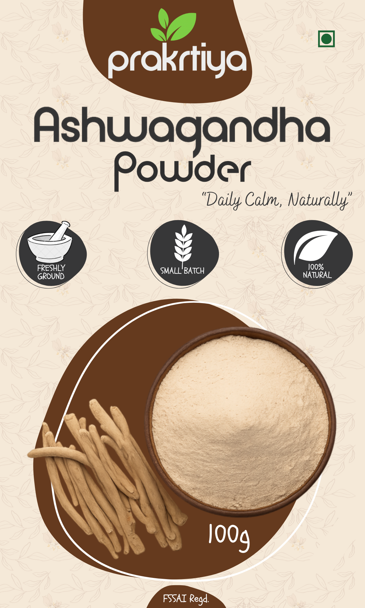 Prakrtiya Ashwagandha Powder (Withania Somnifera) - 100g | Pure Herb