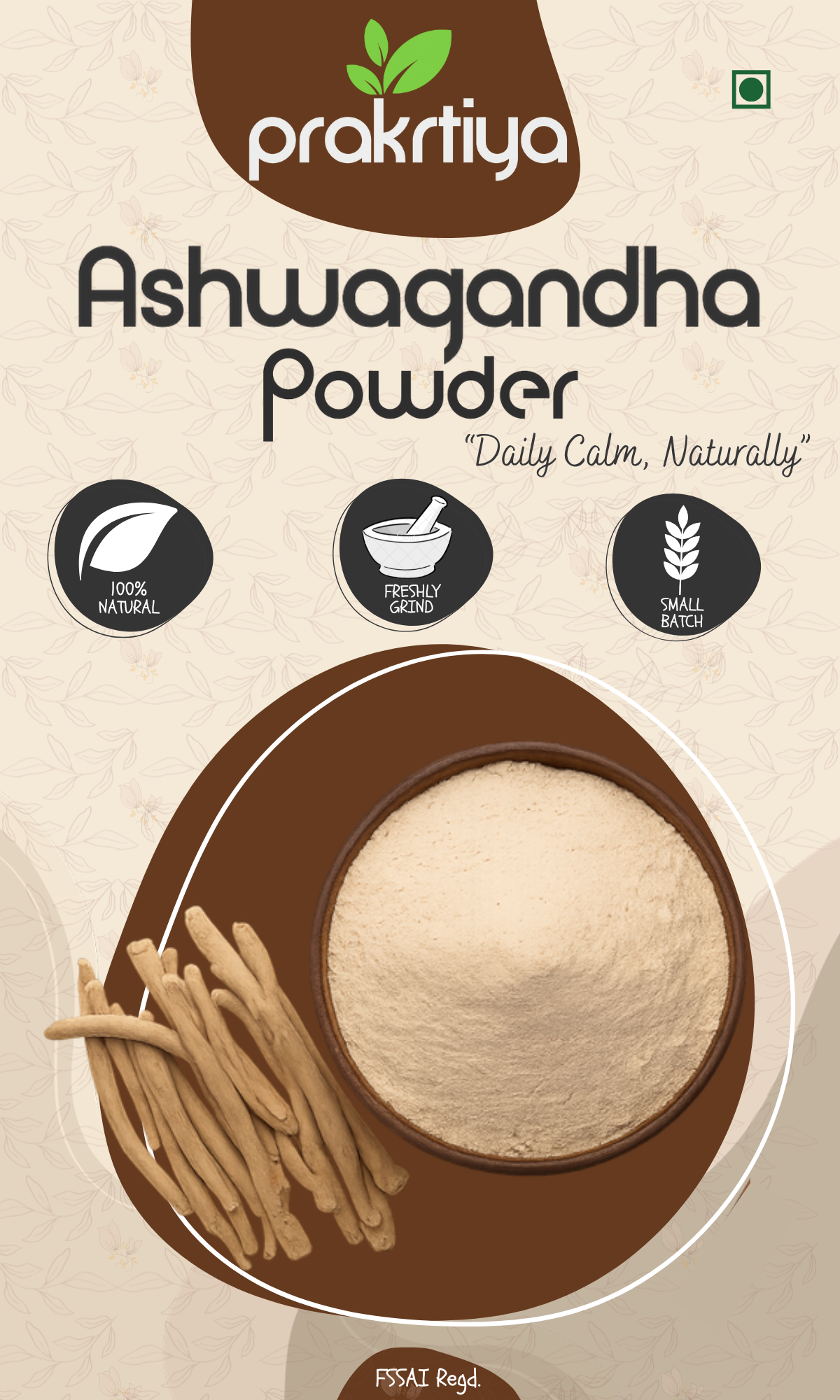 Prakrtiya Ashwagandha Powder 100g – 100% Pure Withania Somnifera Root Powder