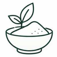 Outline of a bowl with a leaf on top, symbolizing natural or organic product.